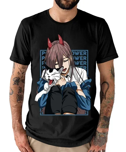 Camiseta unisex Chainsaw Man Power con Nyako Cotton anime T-shirt