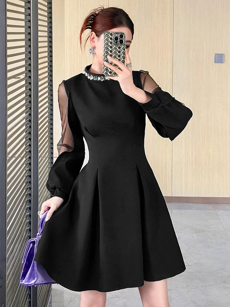 Preto roupas femininas pura sexy manga longa magro a linha mini vestido curto elegante luxo senhora moda festa clube baile de formatura vestidos novo