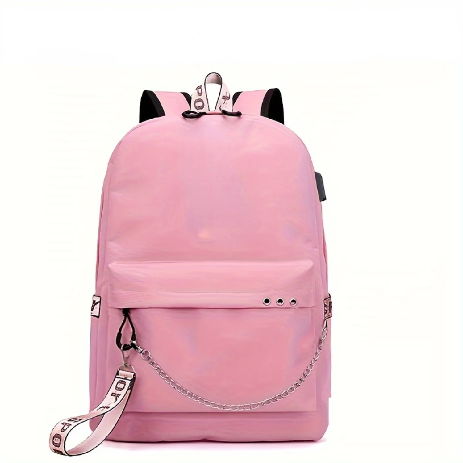 Kawaii Canvas Backpack, Love Heart Print School Bag, Casual Chain Decor Travel Bookbag Beach backpack Cooler bag Lonchera