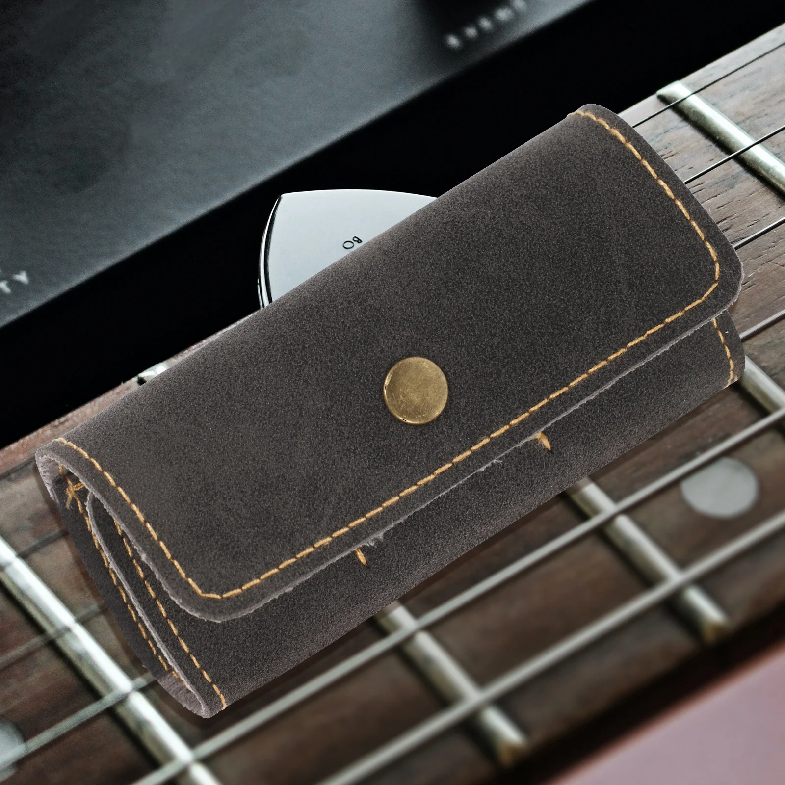 Bolsa de almacenamiento con soporte para púas de guitarra de PU, estuche portátil compacto y duradero para guitarra, ukelele, bajo, organizador de accesorios, 2 uds.