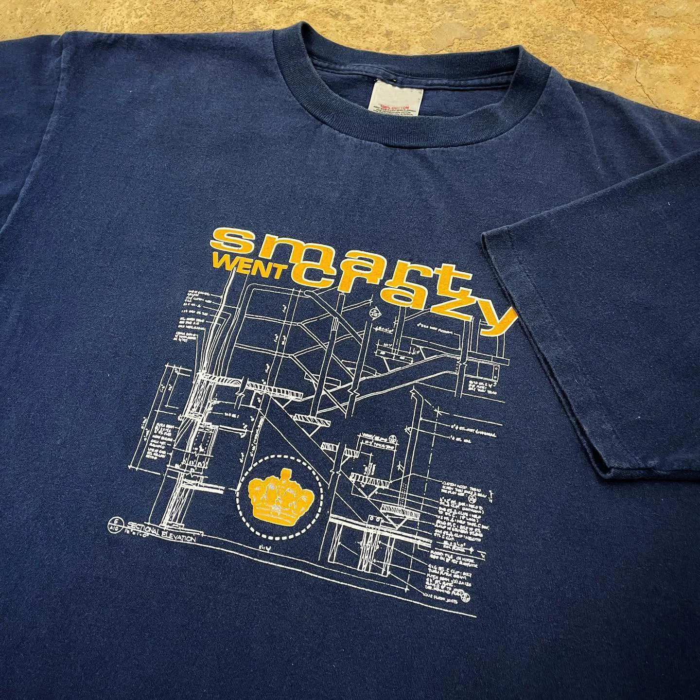 American Retro Mechanical Style Short Sleeve T-Shirt Couple's Shirt Dark Blue Breathable Cotton round Neck Letter Pattern