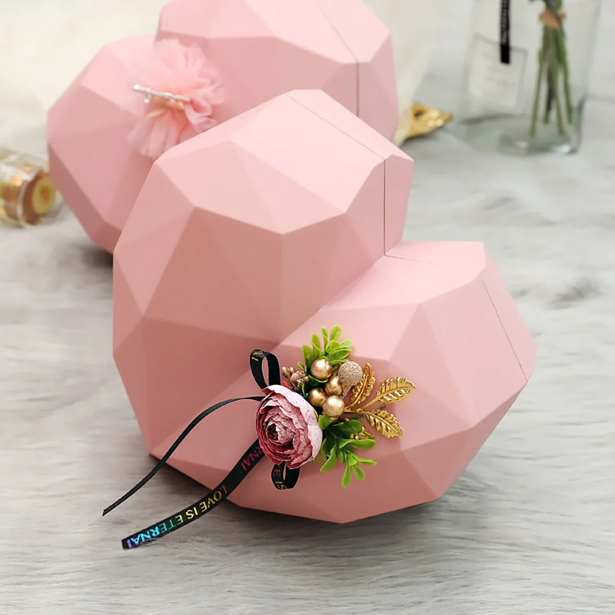 Creative Diamond Love Flower Gift Box Holding Heart-shaped Rose Packaging Candy Box Wedding Birthday Party Decorations