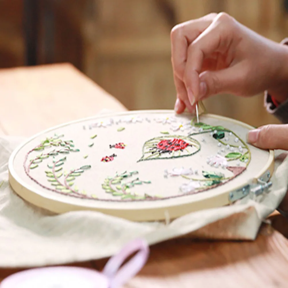 

6pcs Embroidery Set Cross-Stitch Bamboo Frame Circle Diy Hand Craft Sewing Needlework Tool 13Cm Khaki Stainless Steel Screws For