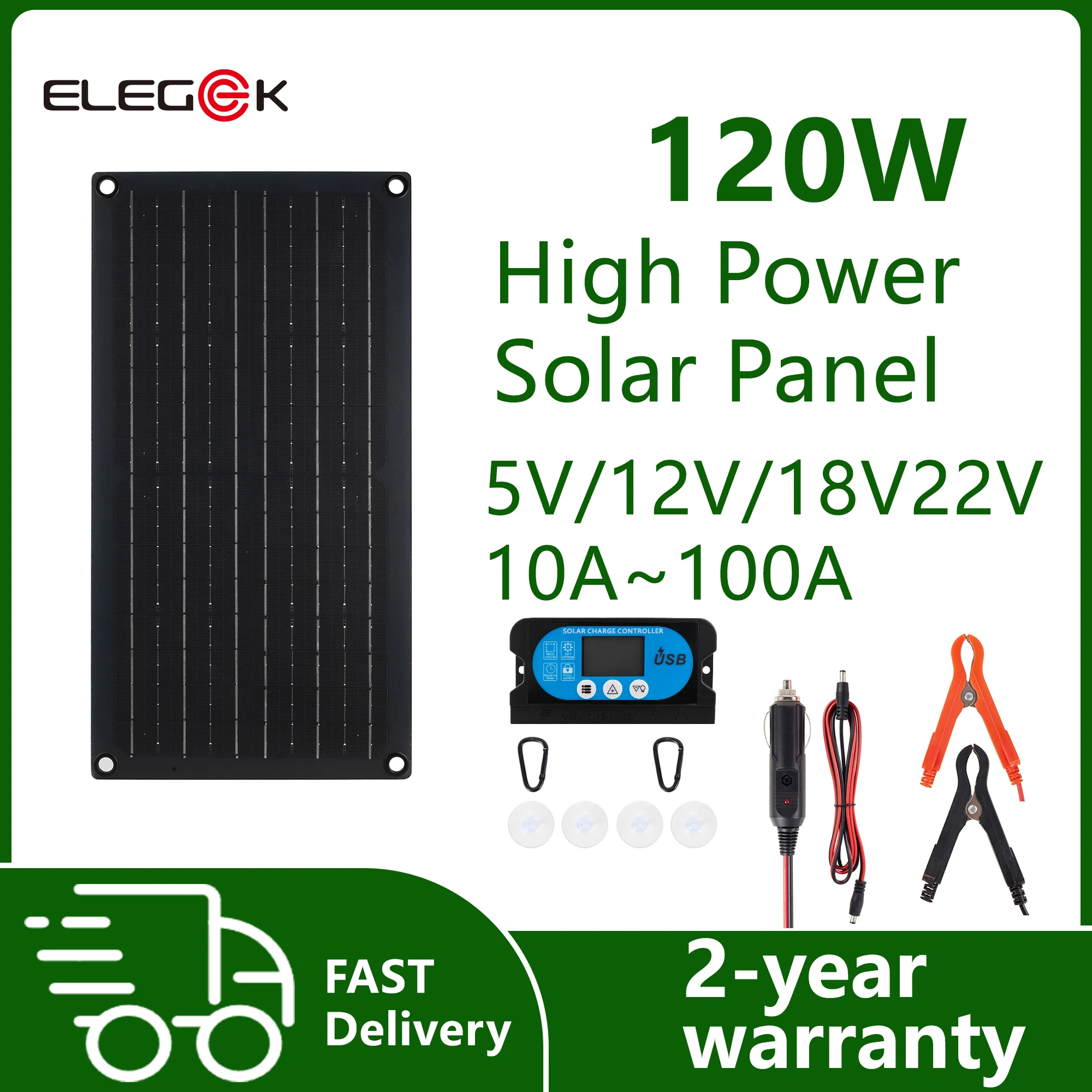 ElEGEEK 20W-120W Flexibles Solarpanel-Set für Batterien mit 60A Controller USB 5V Typ-C /DC 12V/18V für Handy Auto Boot Wohnmobil
