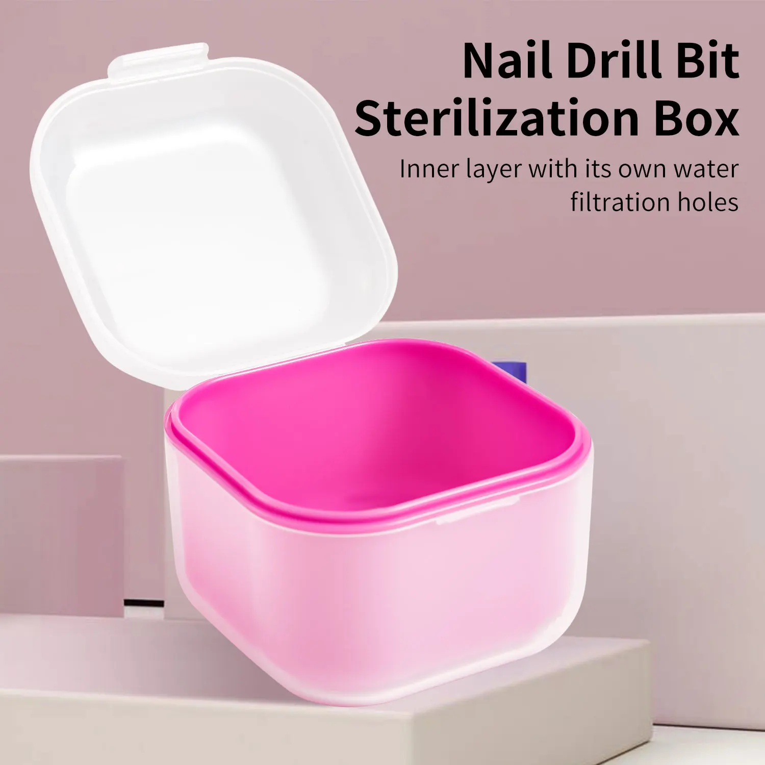 Forets à ongles de filtrage carrés à Double couche, boîte de désinfection de trempage, mallette de rangement d'outils pour ongles, conteneur de nettoyage de brosse de manucure