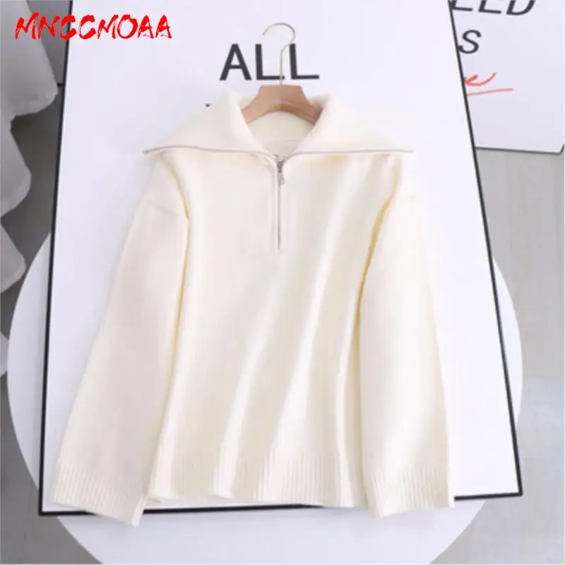 MNCCMOAA 2024 Autumn Winter Women Fashion Zipper Turtleneck Knitted Sweater Female Solid Color Casual Long Sleeve Tops Pullovers