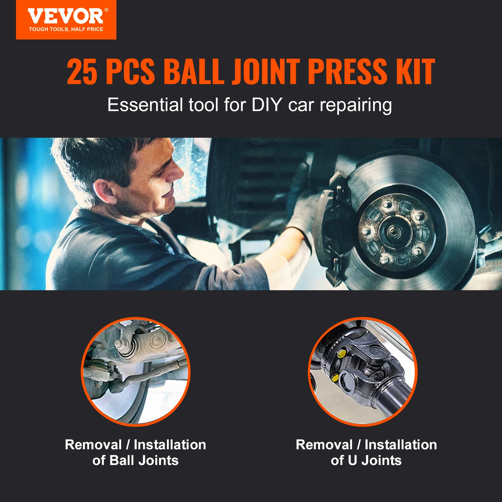 VEVOR-Ball Joint Press Kit com Case, C-press Ferramentas, Freio de Aço, Anchor Pins, Imprensa e Ferramentas de Remoção, 25, 23, 21, 10 Pcs