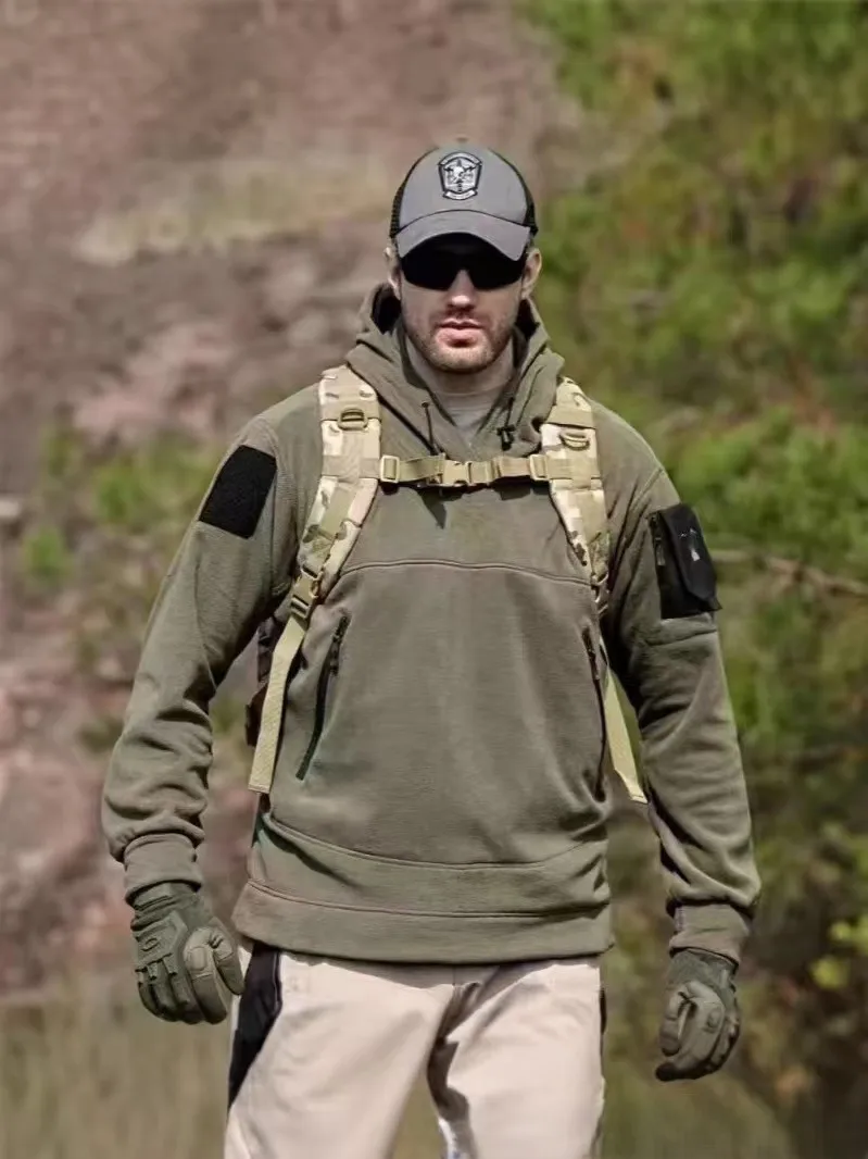 

New Men's Tactical Hooded Sweatshirt, Outdoor Polartec Fleece Pullover, Windproof Warm Winter Jacket, Hunting Climbing Coat