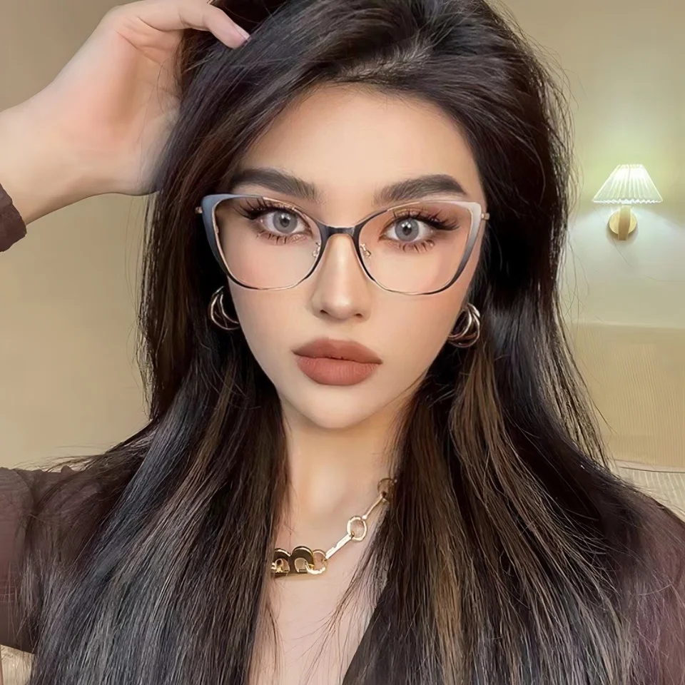 

Изысканные очки в форме кошачьего глаза с металлической оправой, модные женские очки для повседневного использования, оптические очки для коррекции зрения и компьютерные очки для чтения с защитой от ультрафиолета UV400