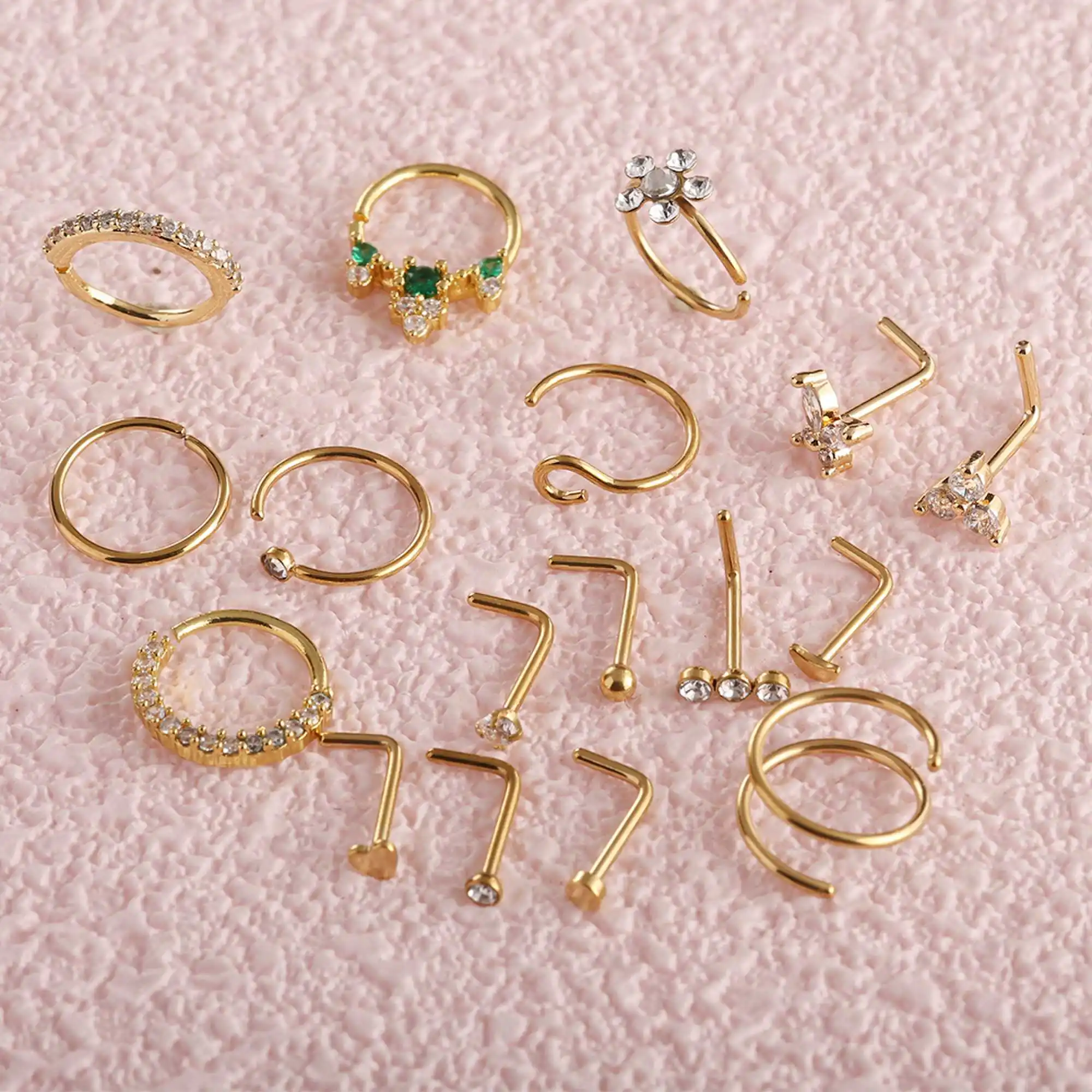 1-18pcs/set Stainless Steel Brass 20G Women's Nose Ring Daith Conch Hoop Earring Helix Clicker Segment Ring for Piercing Jewelry