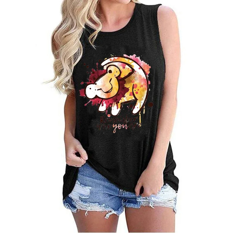 Kaus Crop Top wanita, atasan Tnak Y2k Disney The Lion King kaus Crop wanita rompi Top Crop baju Hakuna Matata Tshirt