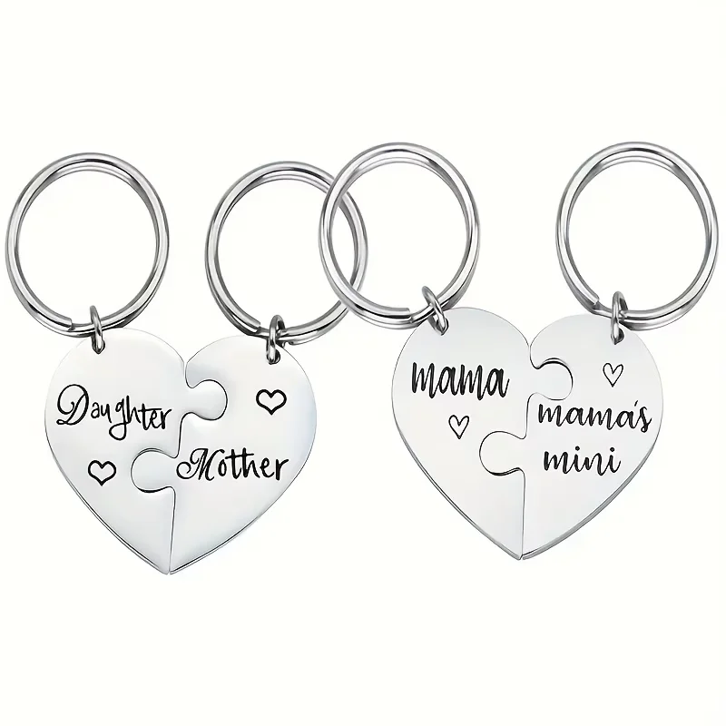 Personalized Custom Text Puzzle Heart Keychain Mama Mama's Mini Matching Key Rings Mom Child Family Mother Day Jewelry Gift