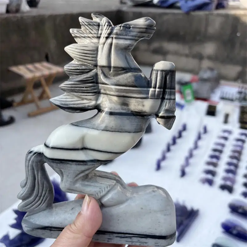 Pierre de zèbre naturelle, sculpture de cheval, gemme énergétique, guérison Reiki, décoration de la maison, Collection de cadeaux de vacances, 1 pièce