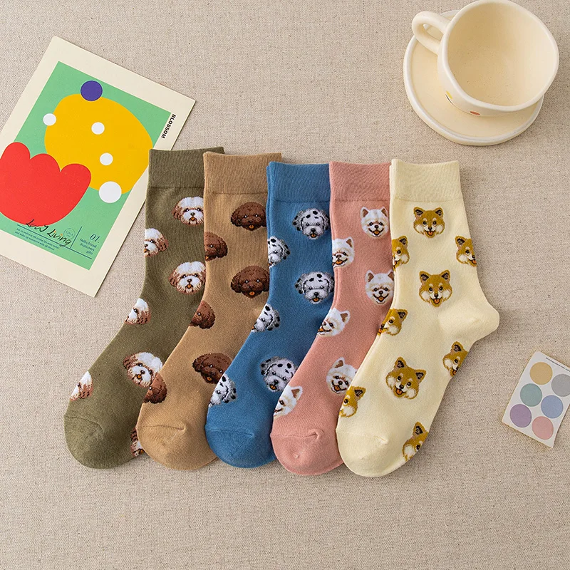 Fashion Women Socks Cute Japanese Ins Creative Female Casual Cartoon Dogs Shiba Inu Dalmatian Malzis Teddy Pomeranian Dropship