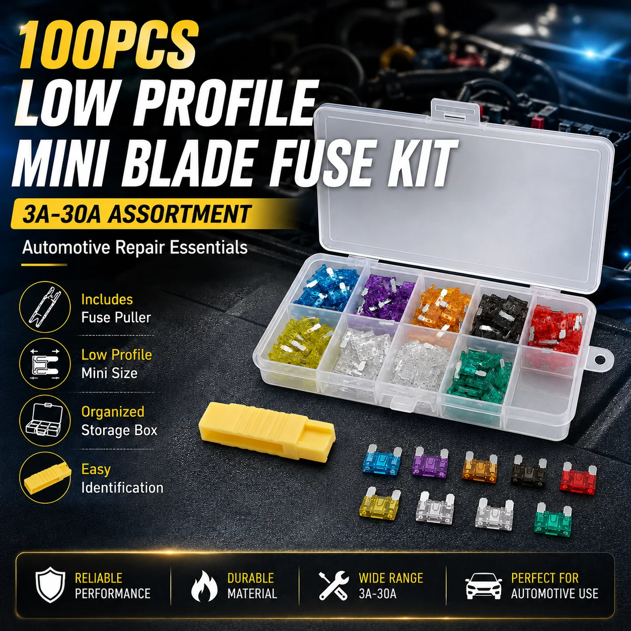 100PCS Low Profile Mini Blade Fuse Kit, Micro Automotive Car Fuses 3A 5A 7.5A 10A 15A 20A 25A 30A, Vehicle Repair Parts image 6