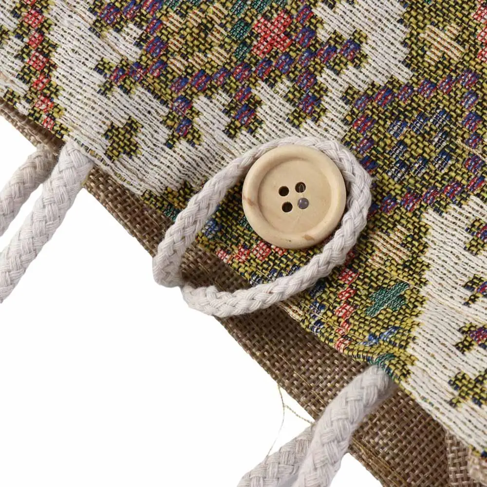 Cute Embroidery Ethnic Style Canvas Bag Large Capacity Print Linen Handbag Portable Tote Bag Printing Cloth Lunch Bag Children