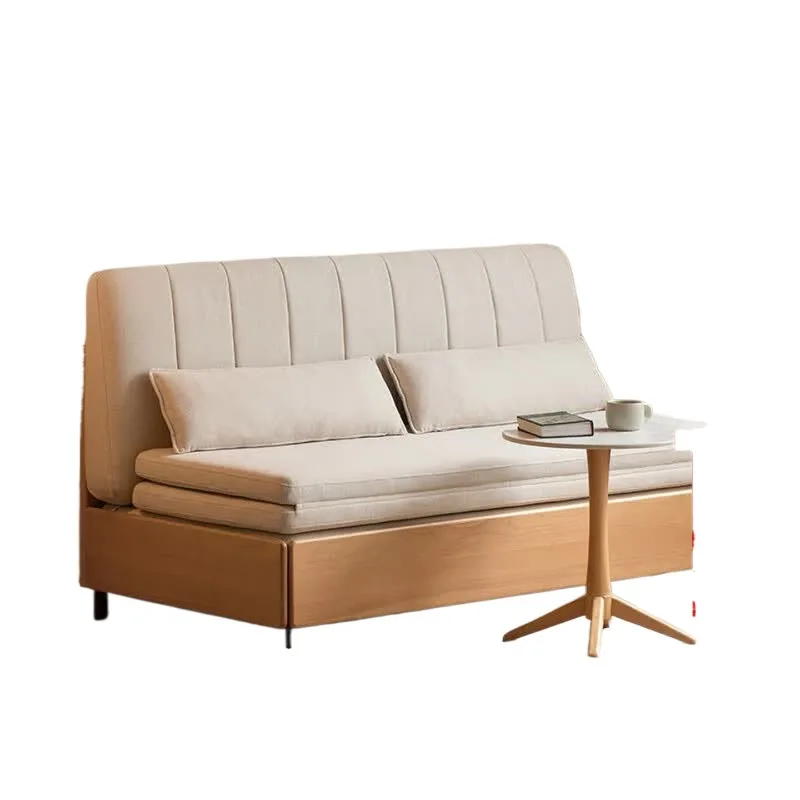 Solid wood three-fold retractable sofa bed, simple family sitting and lying dual-purpose three-fold sofa bed in the living room