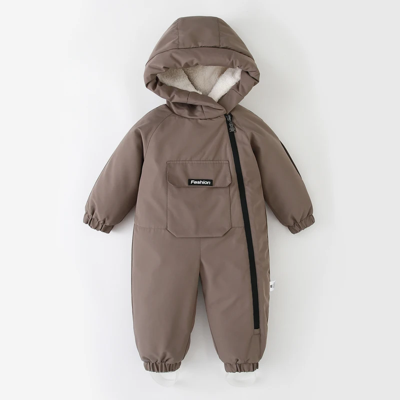 IYEAL Baby Boys Hooded Fleece Lined Kids Ski Jumpsuit, Waterproof Windproof Thick Warm Baby Winter Snow Suit with Big Pocket