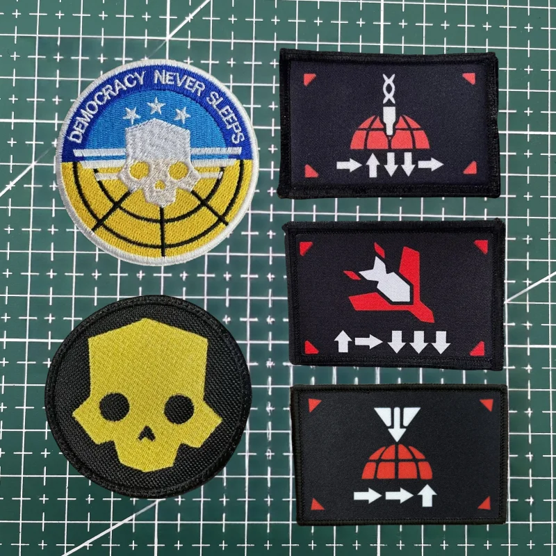 Hell Divers 2 Super Earth Stratagem 500 Kg Bomb Morale Badge Hook&Loop Patch Hell Divers Skull Embroidered Patches for Clothes