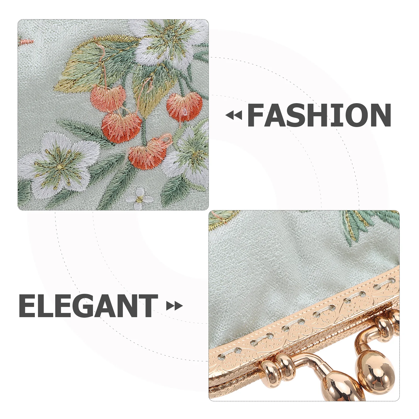 Chinese Traditional Flower Embroidery Wallet Double Clasp Mini Makeup Pouch Pearl Decoration Clutch Purse Women