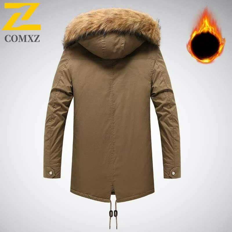 2025 Men's Autumn Winter Jacket Fleece Lined Warmth Pure Cotton Thickened Cotton Mid-Length Coat Outdoor Sports Fishing Parka