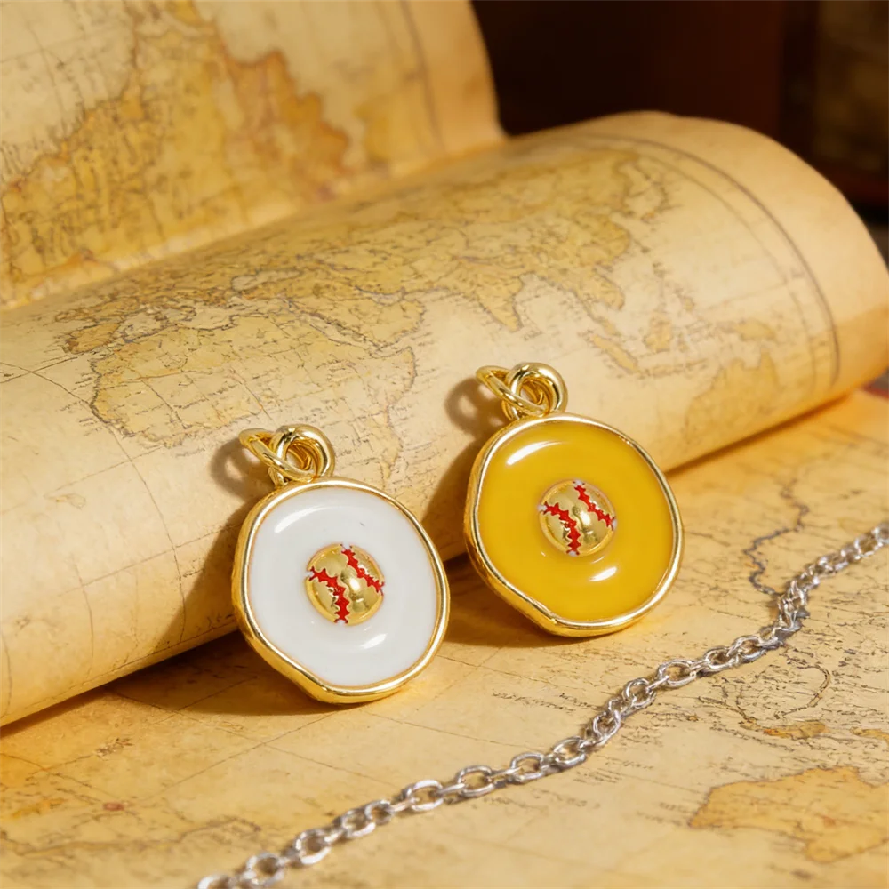 4 pçs pingentes de bronze esmalte padrão beisebol charme redondo para diy jóias esportivas estilo casual acessórios colar pulseira fazendo