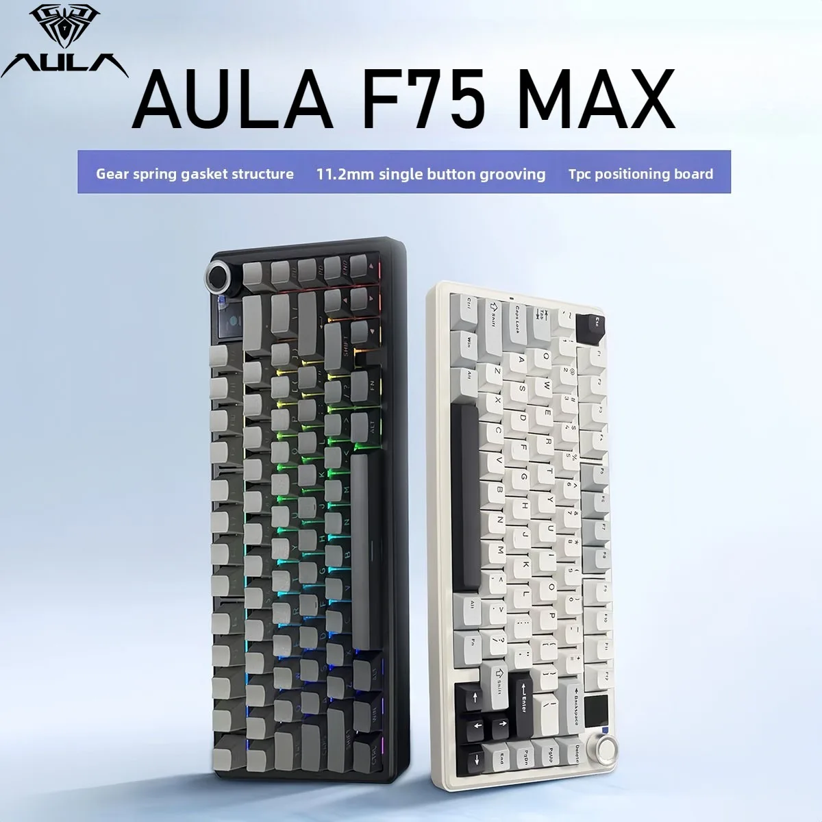 

AULA F75 MAX Game Keyboard Bluetooth Wireless Tri-Mode RGB Customized 75% Layout Gasket Structure TFT Screen Game Accessories