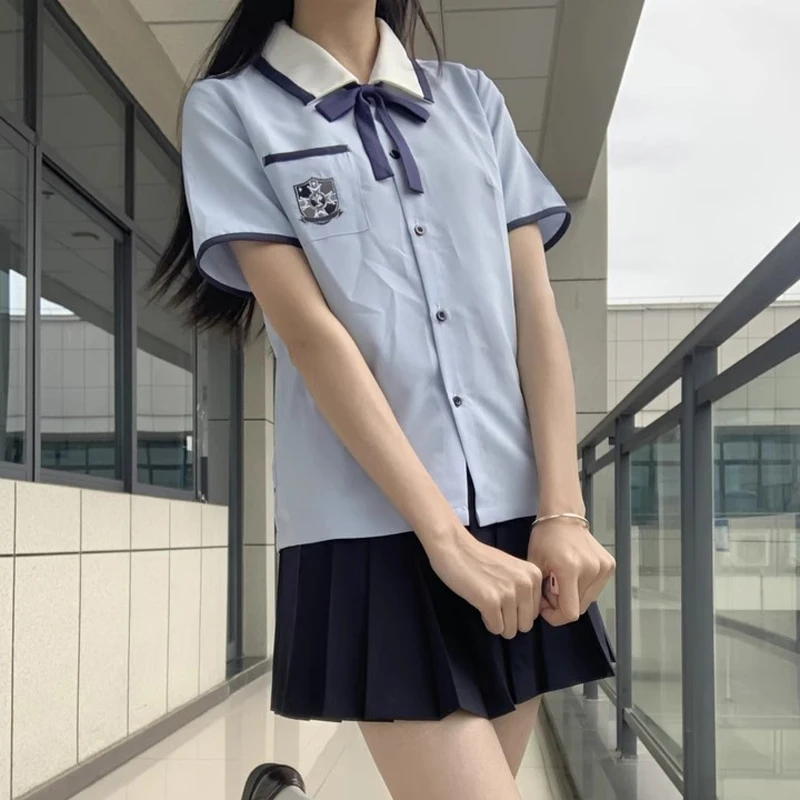 Chinese Uniform High School Student Korean Jk Uniforms Short Sleeve Set for Girls Taiwan School Clothes Blue Sailor Shirt