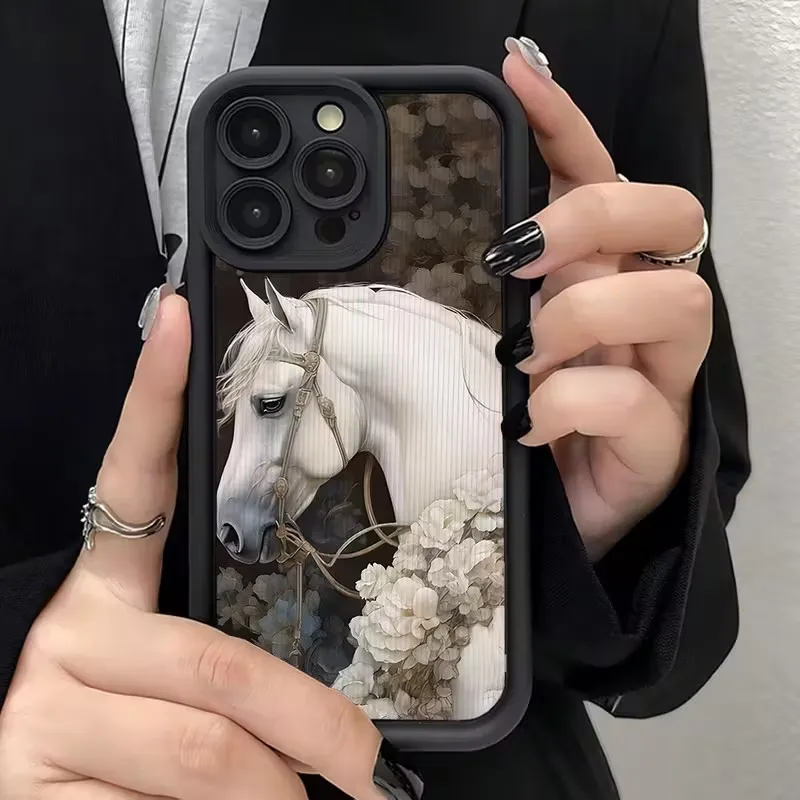 حافظة هاتف بتصميم حصان أبيض لطيف لهاتف آيفون 17AIR 16 15OLUS 14 13 12 11 PRO MAX غطاء ناعم #2