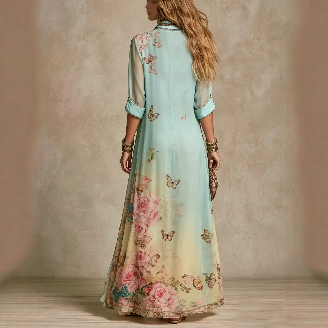 Autumn Boho Print Shirt Dresses Women Turn-down Collar Single-breasted Loose Long Dress Summer Casual Beach Vacation Flowy Dress