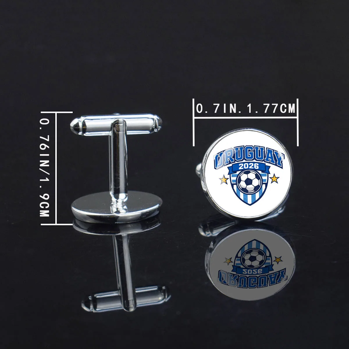 1Pair Round Glass Cufflinks in The Shape of 2026 Football Shield Suitable Sports Fans To Cheer for Events Team Activities Daily