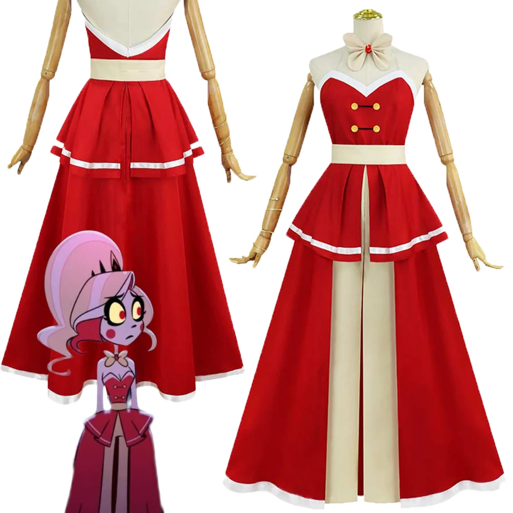 

Disguise TV Hell Inn Charlie Cosplay Red Dress Costume Uniform Clothes Set Adult Women Roleplay Halloween Outfits Carnival Party