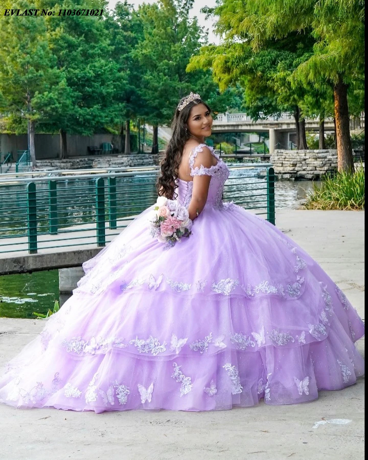 EVLAST Customized Lilac Quinceanera Dress Ball Gown 2024 Lace Applique Beading Tiered Corset Sweet 16 Vestidos De Anos SQ364