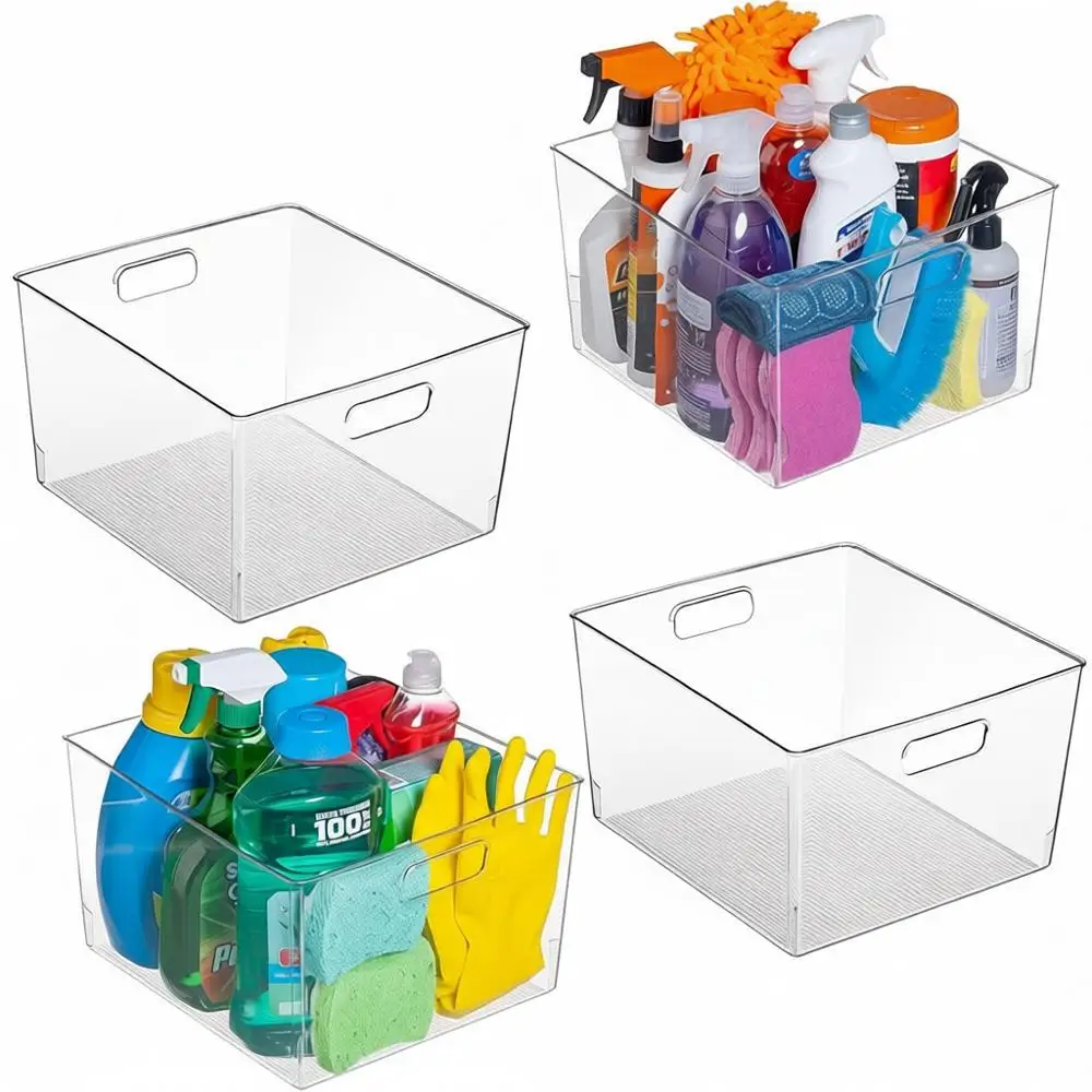 

Clear Plastic Storage Bins - XL 4 Pack, Kitchen, Pantry, Cabinet Organizers