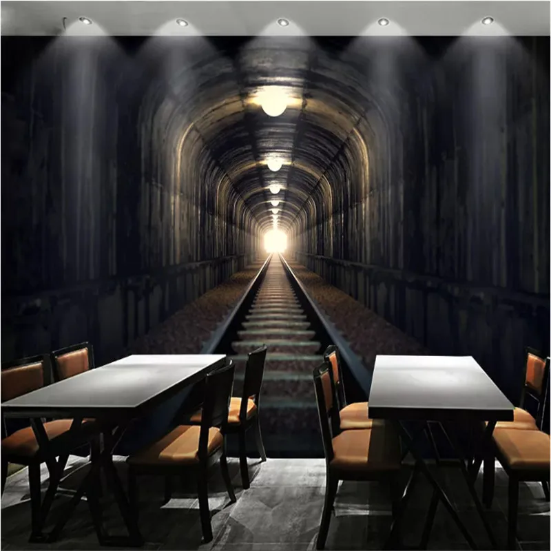 

Retro 3D Stereoscopic Railway Tunnel Photo Wallpapers Bar Cafe Restaurant Industrial Decor Space Wall Mural Black Wall Paper 3D