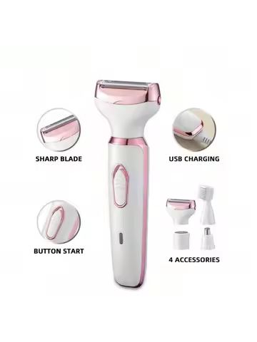 4-in-1 Rechargeable Electric Lady Shaver Set - 500mAh Portable Wet/Dry Trimmer for Face, Nose, Legs & Underarms