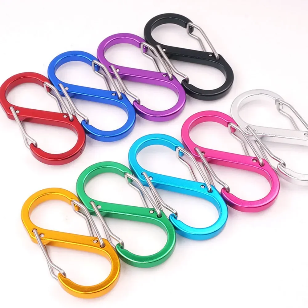 10PCS S Double Carabiner Set Camping EDC Survival Climbing Spring Backpack Clasps Keychain Tactical Gear Hooks Key Chain Clip