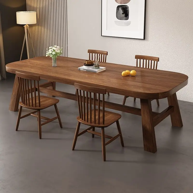 جميع طاولات الطعام المصنوعة من الخشب الصلب والكراسي ومطعم منزلي على الطراز القديم بسيط #3