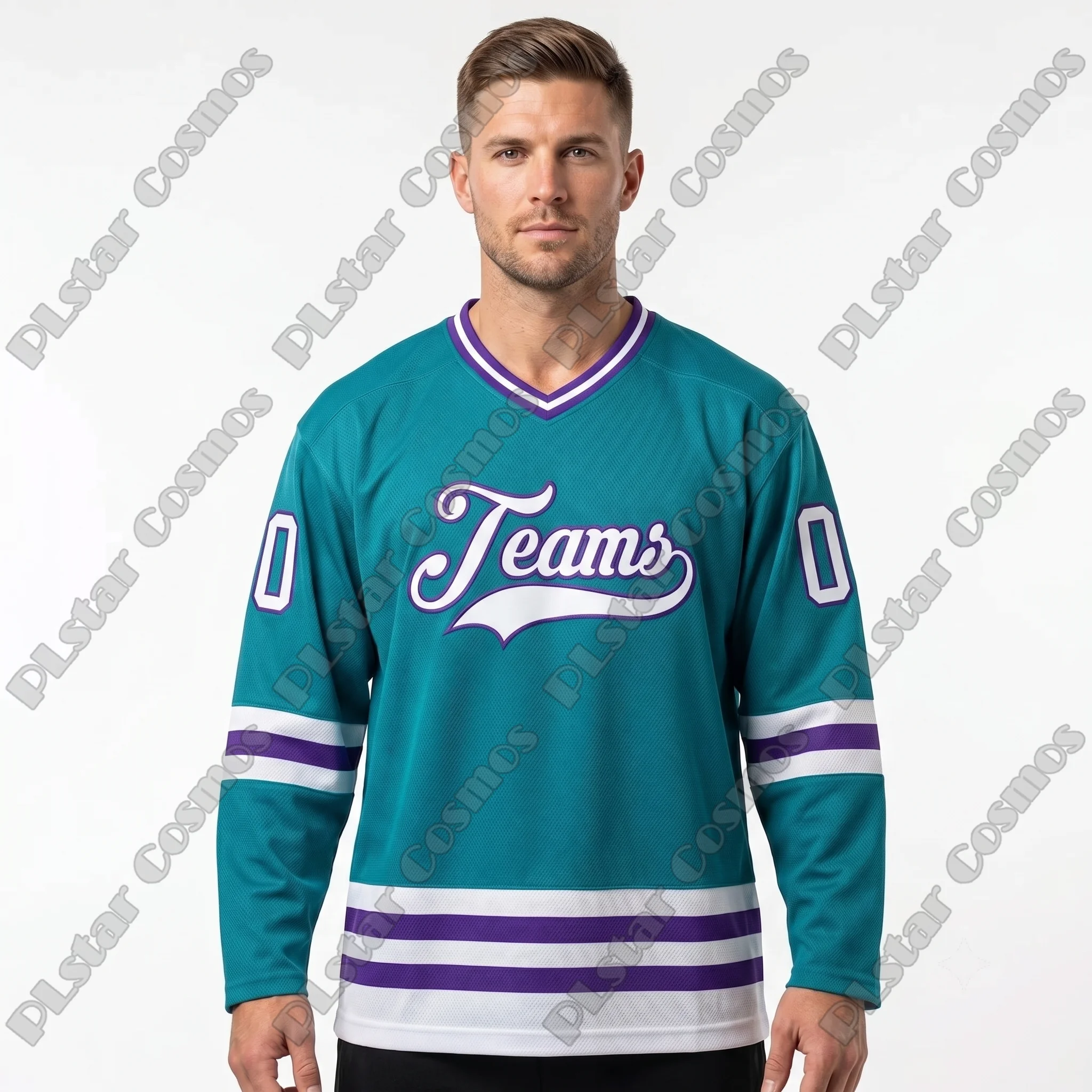 Custom Name & Team Teal White Purple 3D Printed Fashion Mens Hockey Jersey Summer Unisex Personali Sport Team Jersey Shirt BQ-10
