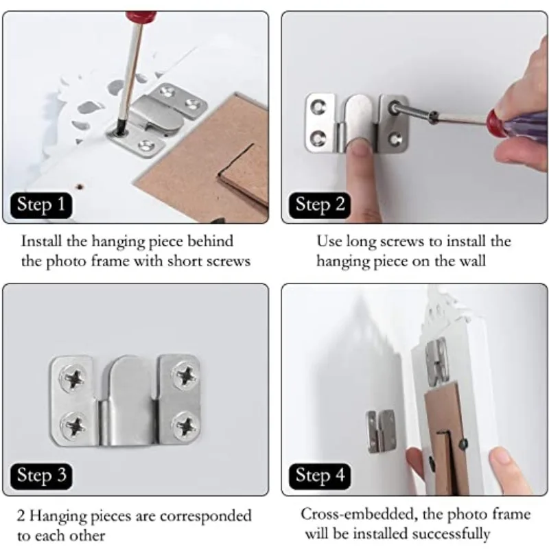 10PCS Stainless Steel Heavy Duty Picture Frame Hook Wall Hanger Sofa Interlock Bracket Joint Bed Corner Hanging Hooks Hardware