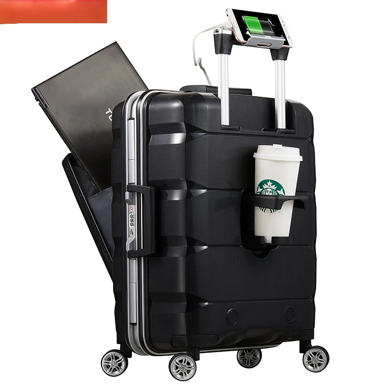 Multi-Functional Open Luggage Small Business Travel Boarding Bag Aluminum Frame Trolley Suitcase