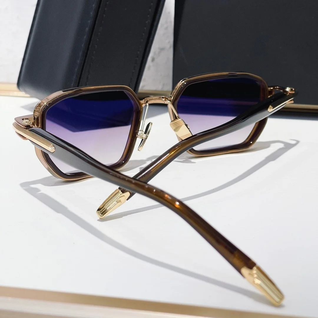 MILES Sunglasses Man Woman, Premium Handcrafted Hexagon Acetate Gold Metal Frame Gradient Purple Lens UV400 Unisex Eyewear