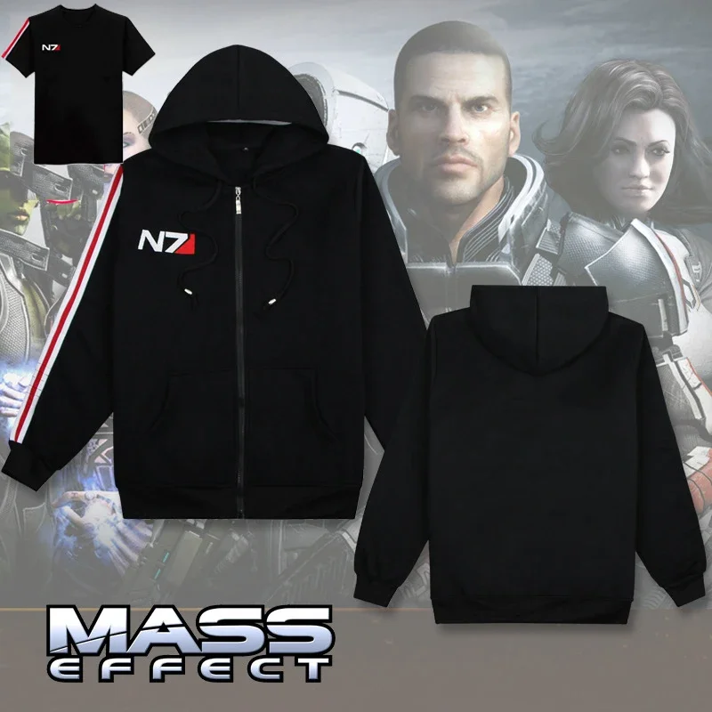 Game Mass Effect N7 Cosplay Costume Sweatshirt Hoodie Unisex Jacket Embroidered Zipper Coat Tshirt Streetwear