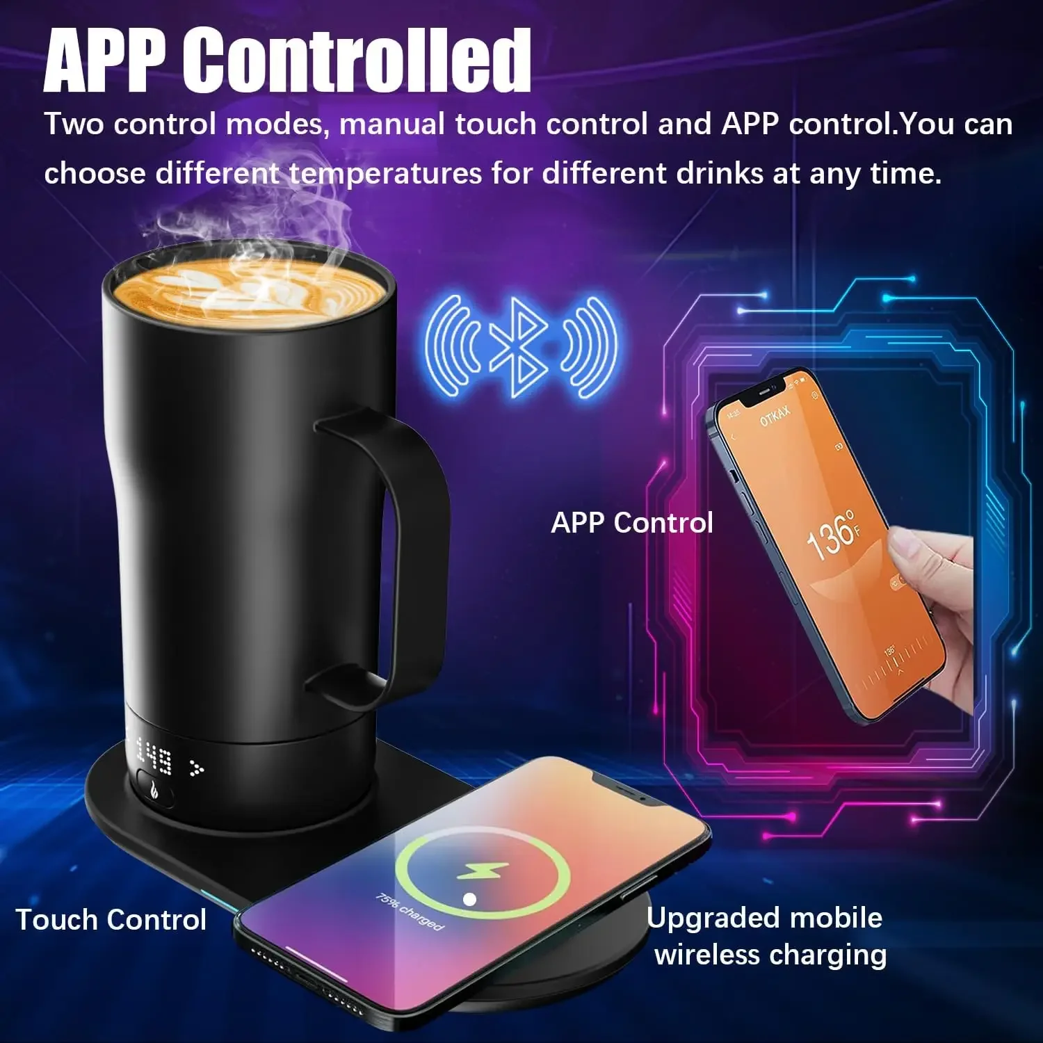 Self Heating Coffee Mug 18 Oz Temperature Control Heated Coffee Mug App Controlled Warmer Mug 5-10 Hour LED Display Keep Coffee