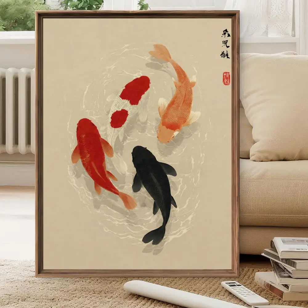 Japanese Koi Fish HD Wall Art Poster Zen Water Pond Minimalist Asian Japandi Tranquil Oriental Living Room Home Decor Gift