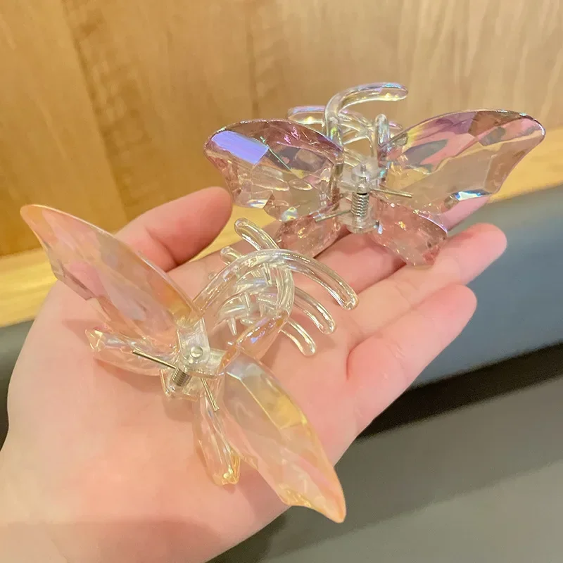 Crystal Butterfly Mermaid Hair Claw Girls Back Head Clamp Clip Transparent Large Shark Clips Hairpins Headdress Hair Accessories