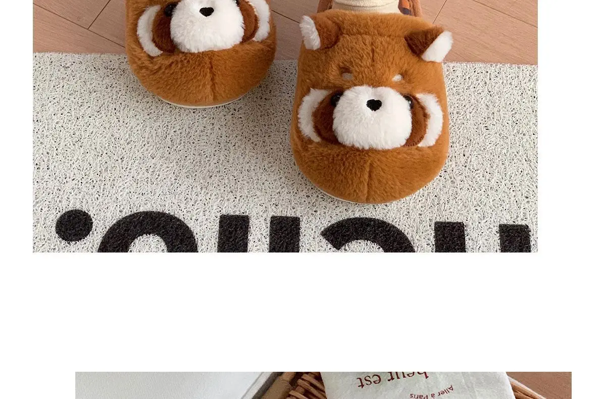 Niedliche braune Waschbär-Hausschuhe für Damen und Herren, große Größen, Tierfell-Slipper, flauschige Hausschuhe für Paare. – Detail 19