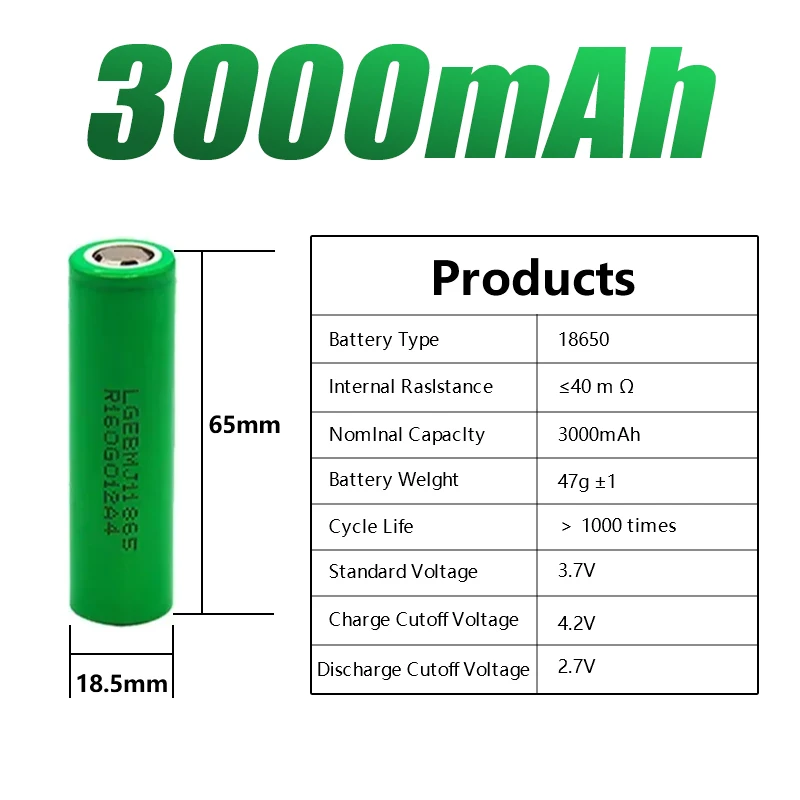 2024Original 18650 Battery 35E 3.7V 3000mAh Discharge 18650 Li-ion Battery 3.7v Rechargable Battery for Flashlight Real capacity