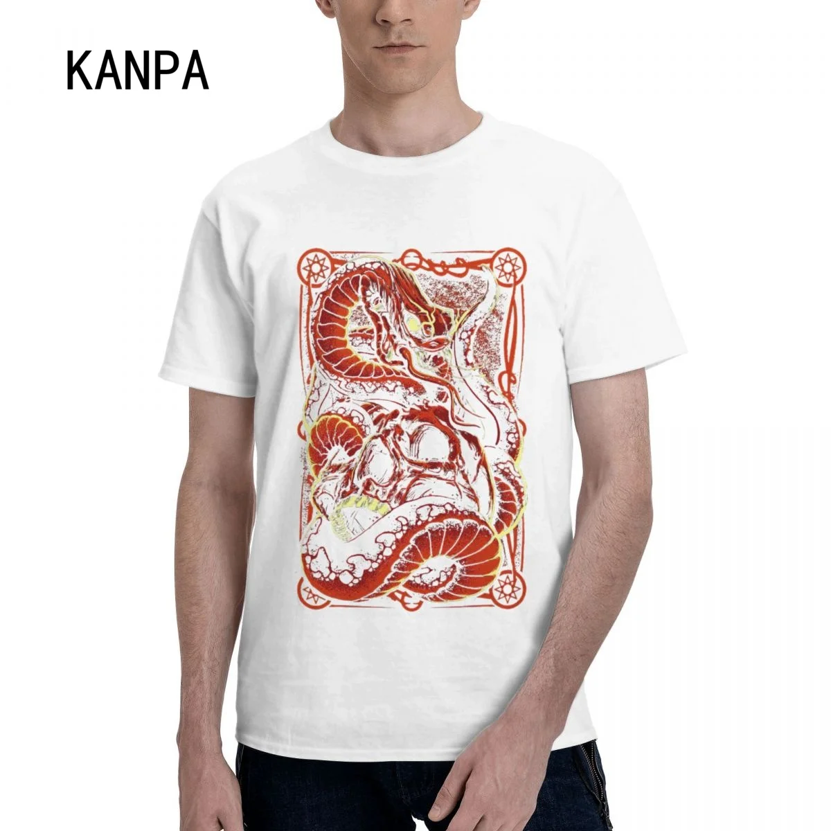 Funny Snake Graphic T Shirts for Big and Tall Man Cotton Men's Short Sleeve T-Shirt White S-6XL Plus Size Tees Oversized Top