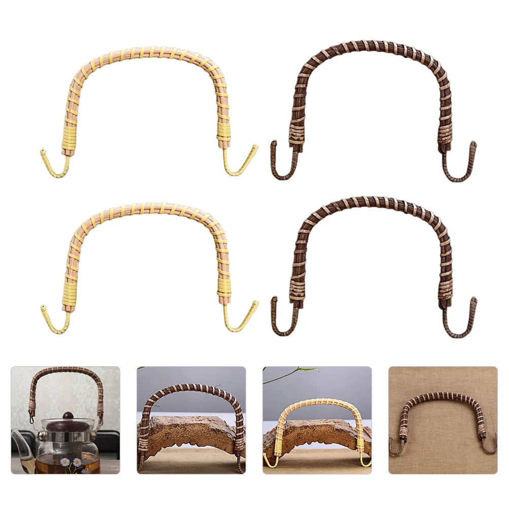 4 Pcs Teapot Handle Kettle Handles Decorative Rattan Style Grip Rural Creative Retro